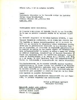 Carta de Carlos González Gartland para el Secretario Ejecutivo de la Comisión Andina de Juristas,...