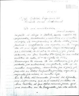 Fotocopia de carta de Celia Jinkis de Korsunsky al Batallón de Ingenieros de Combate 101 del Ejér...