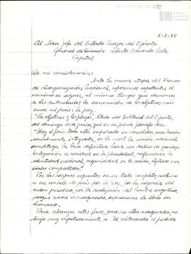 Fotocopia de carta de Celia Jinkis de Korsunsky al General Roberto Eduardo Viola