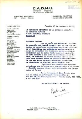 Carta de Carlos María Duhalde para Carlos González Gartland