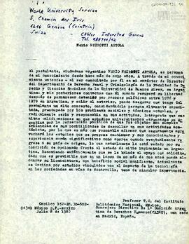 Carta de Carlos González Gartland para World University Service