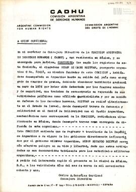 Certificado de la Comisión Argentina de Derechos Humanos sobre Rubén Ricardo Roitvan