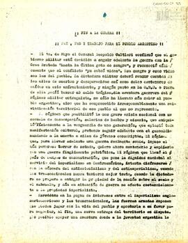 Comunicado de prensa "¡¡Fin a la guerra!!¡¡Paz, pan y trabajo para el pueblo argentino!!"