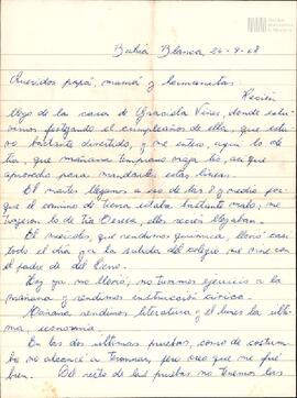 Carta de Eduardo Korsunsky a su mamá, papá y hermanas