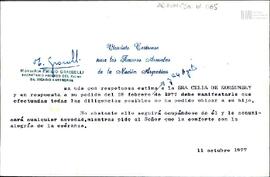 Carta del Vicario Castrense para las Fuerzas Armadas de la Nación Argentina a Celia Jinkis de Kor...