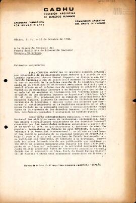 Carta de Carlos González Gartland para la Dirección Nacional del Frente Sandinista de Liberación ...
