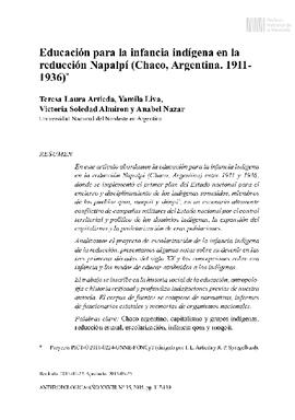 Copia digital de artículo "Educación para la infancia indígena en la reducción Napalpí (Chac...