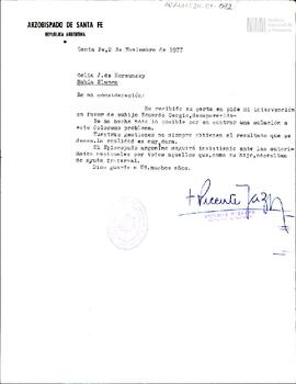 Carta del Arzobispdo de Santa Fe a Celia Jinkis de Korsunsky