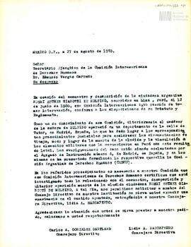 Carta de la Comisión Argentina de Derechos Humanos (CADHU) para el Secretario Ejecutivo de la Com...
