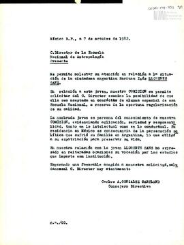 Carta de Carlos González Gartland para el Director de la Escuela Nacional de Antropología