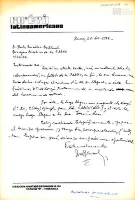 Carta de Joel Atilio Cazal para Carlos González Gartland