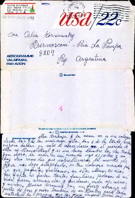 Carta de Silvia Birenbaum a Celia Jinkis de Korsunsky y Moisés Korsunsky