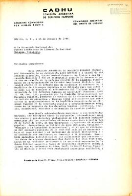 Carta de Carlos González Gartland para la Dirección Nacional del Frente Sandinista de Liberación ...