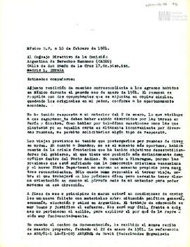Rendición de egresos de la Sede México de la CADHU del mes de enero de 1981