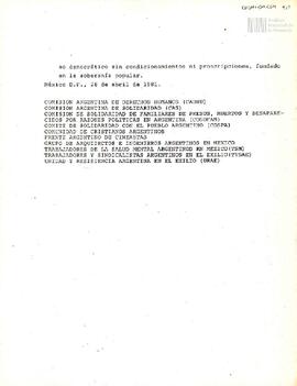 Fragmento de una carta firmada por organismos del exilio