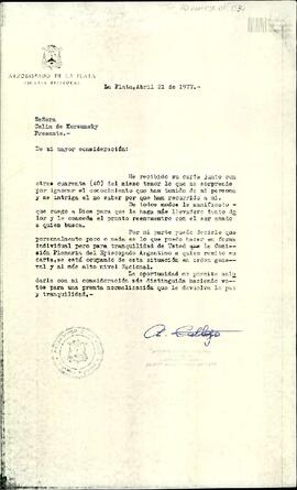 Carta del Arzobispado de La Plata a Celia Jinkis de Korsunsky