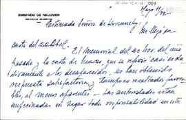 Carta del Obispado de Neuquén a Celia Jinkis de Korsunsky