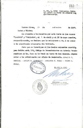 Notificación judicial a Celia Jinkis de Korsunsky