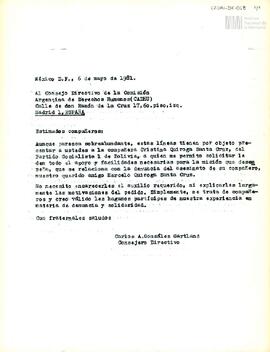Carta de Carlos González Gartland para el Consejo Directivo de la Comisión Argentina de Derechos ...