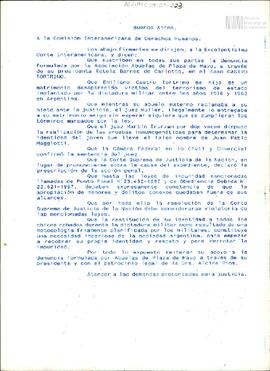 Nota de remitente no identificado a la Comisión Interamericana de Derechos Humanos