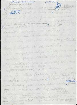 Borrador de carta de Celia Jinkis de Korsunsky al Teniente Fernando Saint Amant