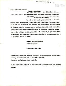 Modelo de habeas corpus para presentar ante la Cámara Nacional de Apelaciones