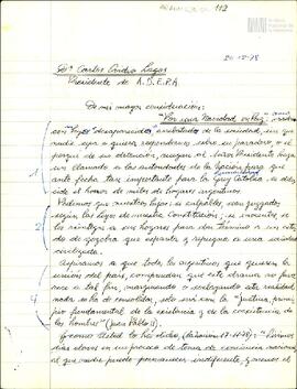 Borrador de carta de Celia Jinkis de Korsunsky a la Asociación de Entidades Periodísticas Argenti...