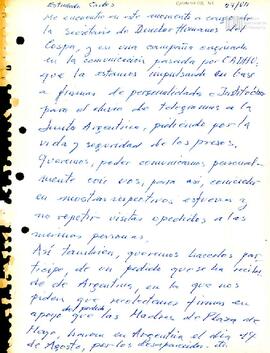 Carta de la Secretaría de Derechos Humanos del Comité de Solidaridad con el Pueblo Argentino (COS...