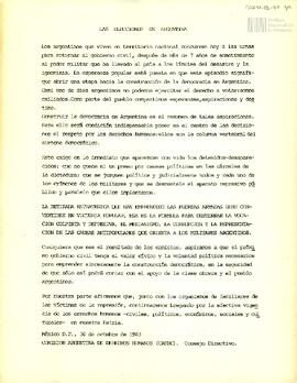Comunicado de prensa de la Comisión Argentina de Derechos Humanos (CADHU) "Las elecciones en...