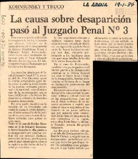 Recorte de prensa sobre la causa judicial por las desapariciones deEduardo Korsunsky y Emilce Mag...