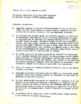 Rendición de egresos de la Sede México de la CADHU del mes de julio de 1983