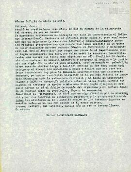Carta de Carlos González Gartland para Juan Méndez