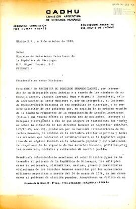 Carta de Carlos González Gartland para el Ministro de Relaciones Exteriores de la República de Ni...