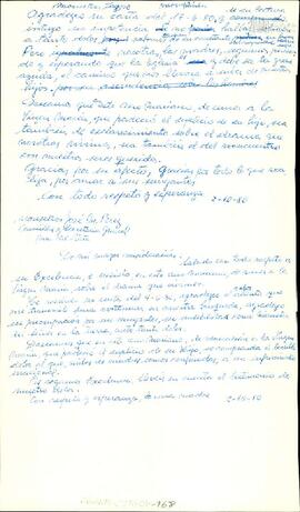 Borradores de cartas de Celia Jinkis de Korsunsky a los Monseñores Vicente Faustino Zazpe y José ...