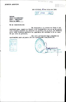 Carta del Jefe del Batallón de Ingenieros de Combate 101 del Ejército Argentino a Celia Jinkis de...